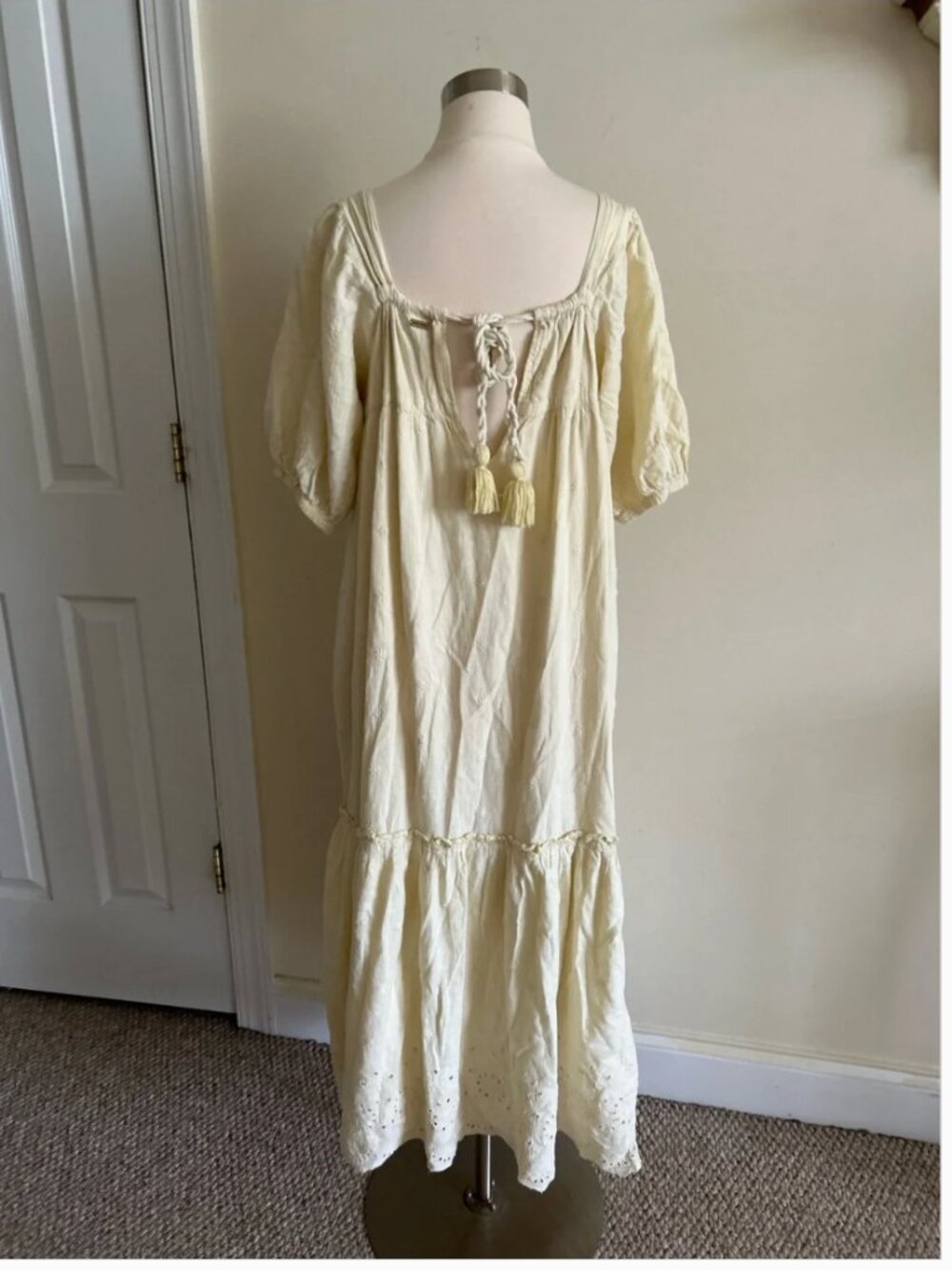 Anthropologie Saint Helena Cotton Maxi Midi Creamy Embroidered Dress size XL - Picture 5 of 11
